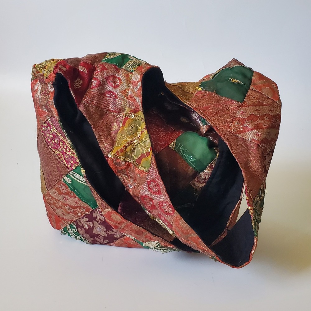 Vintage Sequined Patchwork Brocade Slouchy Tote Bag Bohemian‎ Fairy Hippie